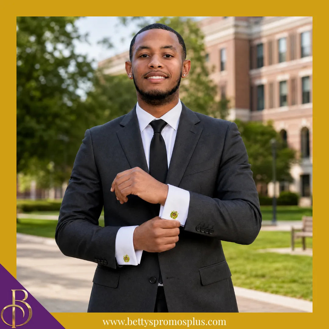 Omega Psi Phi ΩΨΦ Shield Cuff Links-Omega Psi Phi Paraphernalia-Omega Psi Phi Cuff Links-Betty's Promos Plus