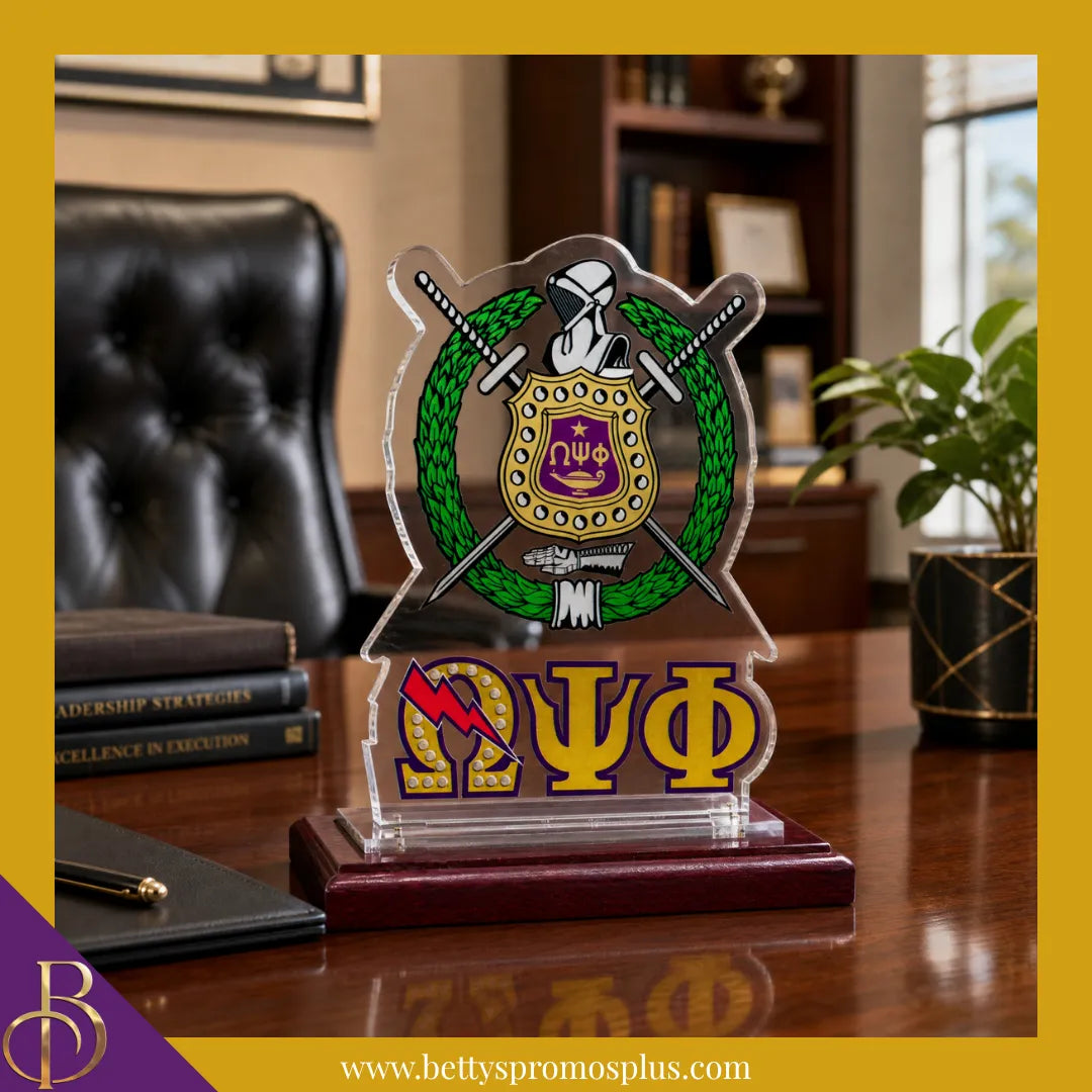 Omega Psi Phi ΩΨΦ Shield Desk Ornament Plaque-Omega Psi Phi Paraphernalia-Omega Psi Phi Desk Ornament-Betty's Promos Plus