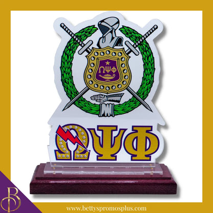 Omega Psi Phi ΩΨΦ Shield Desk Ornament Plaque-Purple Base-Omega Psi Phi Paraphernalia-Omega Psi Phi Desk Ornament-Betty's Promos Plus