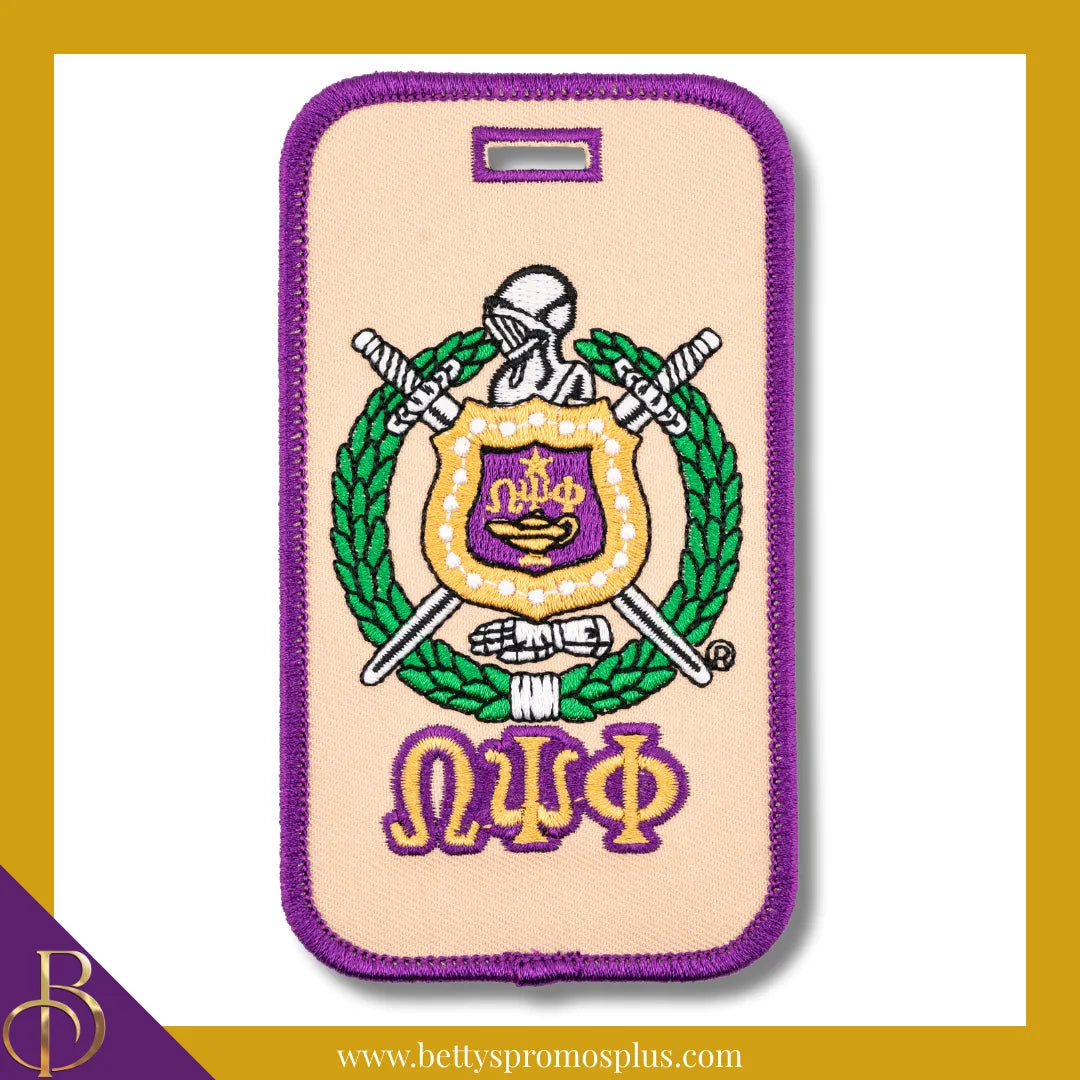 Omega Psi Phi ΩΨΦ Shield Embroidered Luggage Tag-Gold-Omega Psi Phi Paraphernalia-Omega Psi Phi Luggage Tag-Betty's Promos Plus
