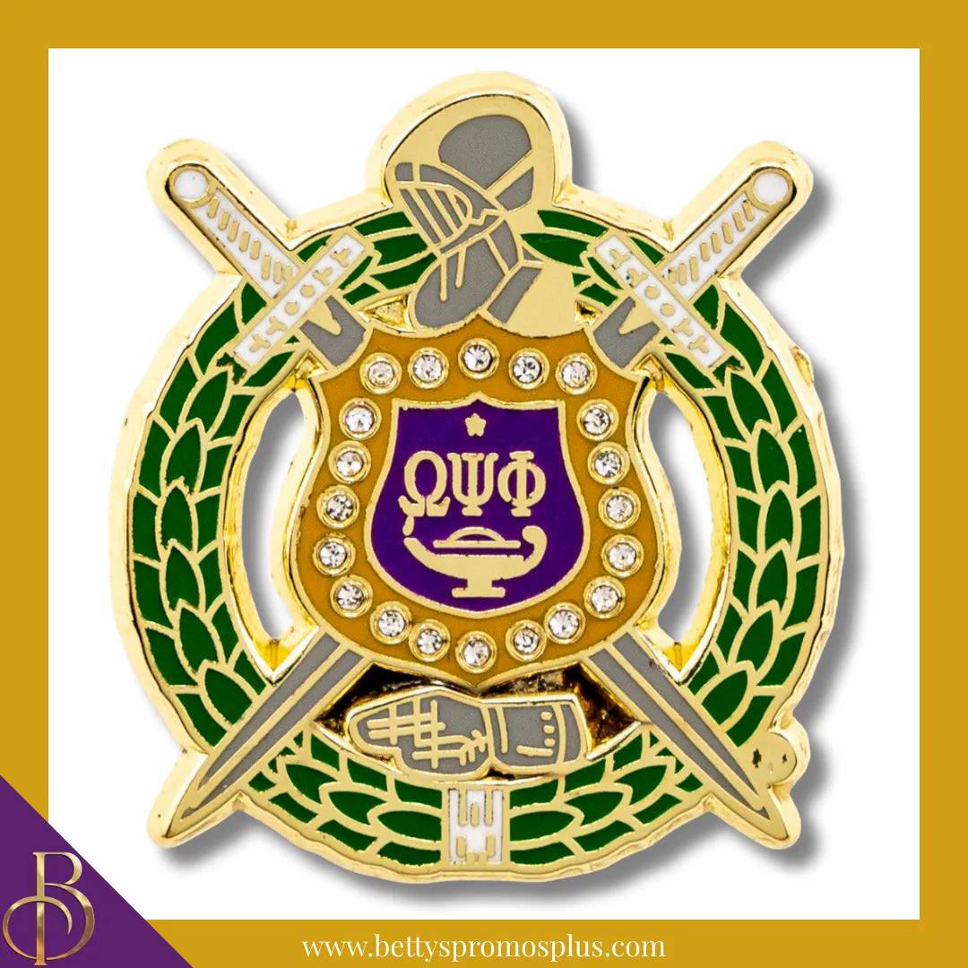 Omega Psi Phi ΩΨΦ Shield Lapel Pin with Stones-Omega Psi Phi Paraphernalia-Omega Psi Phi Lapel Pin-Betty's Promos Plus