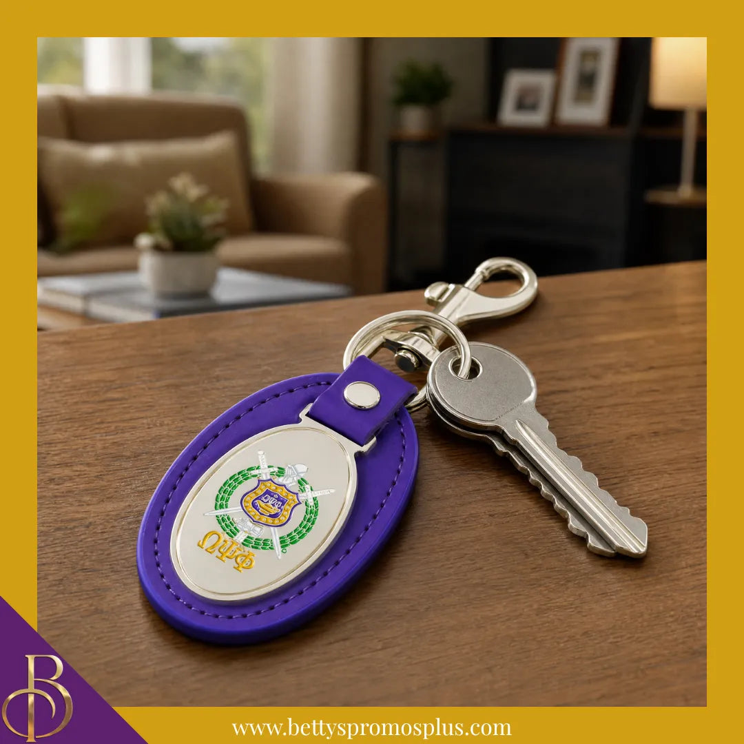Omega Psi Phi ΩΨΦ Shield Leather Key Fob Keychain-Omega Psi Phi Paraphernalia-Omega Psi Phi Keychain-Betty's Promos Plus