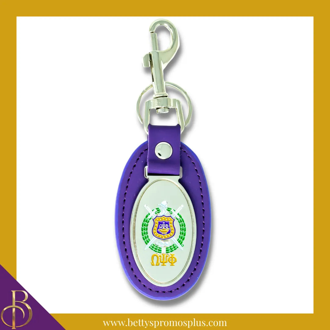Omega Psi Phi ΩΨΦ Shield Leather Key Fob Keychain-Purple-Omega Psi Phi Paraphernalia-Omega Psi Phi Keychain-Betty's Promos Plus