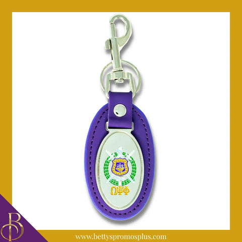 Omega Psi Phi ΩΨΦ Shield Leather Key Fob Keychain-Purple-Omega Psi Phi Paraphernalia-Omega Psi Phi Keychain-Betty's Promos Plus