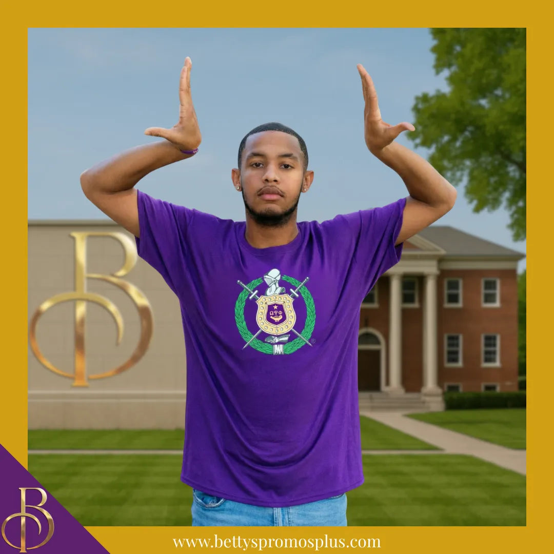 Omega Psi Phi ΩΨΦ Shield Performance Moisture Wicking Screen Printed Workout T-Shirt-Omega Psi Phi Paraphernalia-Omega Psi Phi T-Shirts-Betty's Promos Plus