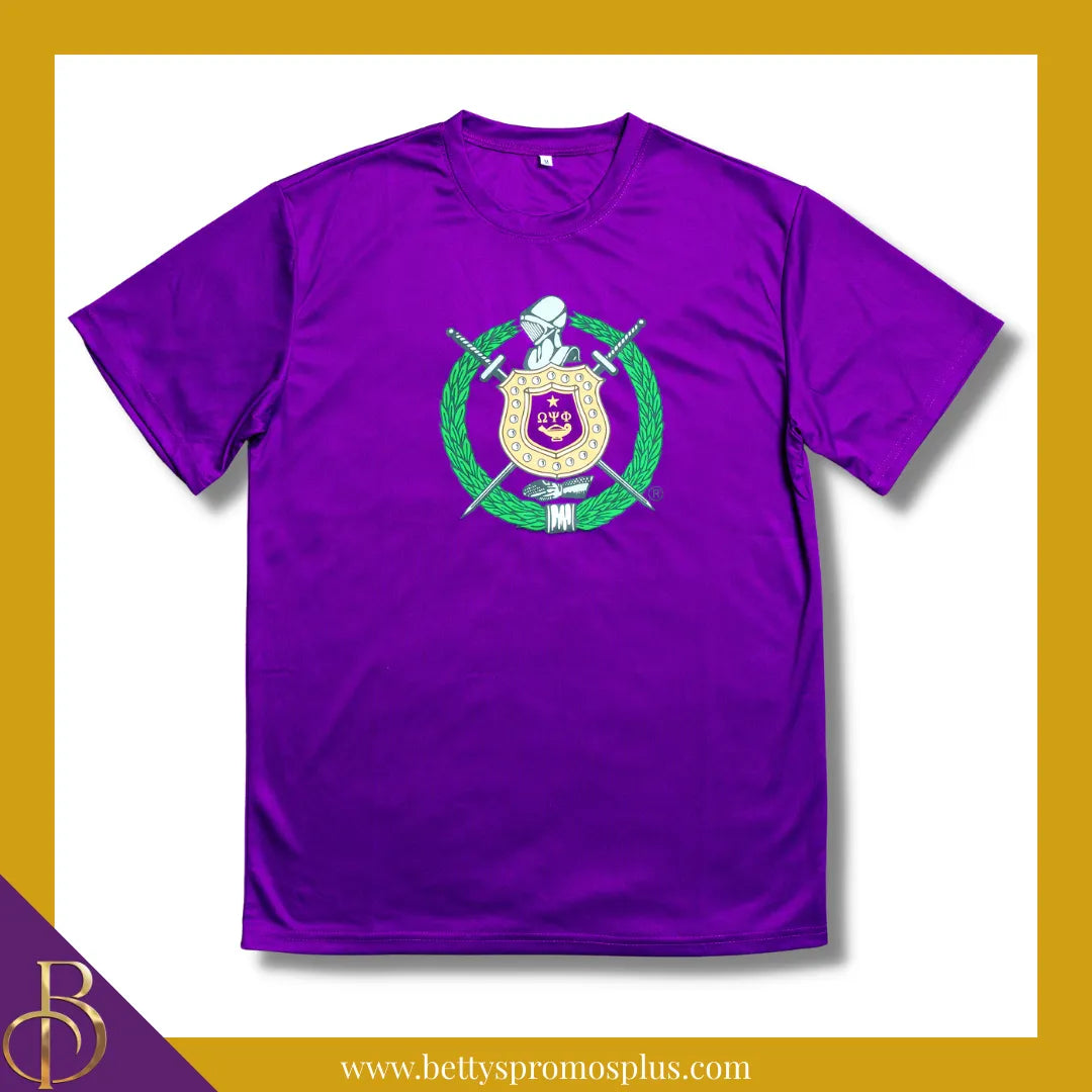Omega Psi Phi ΩΨΦ Shield Performance Moisture Wicking Screen Printed Workout T-Shirt-Purple-Medium-Omega Psi Phi Paraphernalia-Omega Psi Phi T-Shirts-Betty's Promos Plus