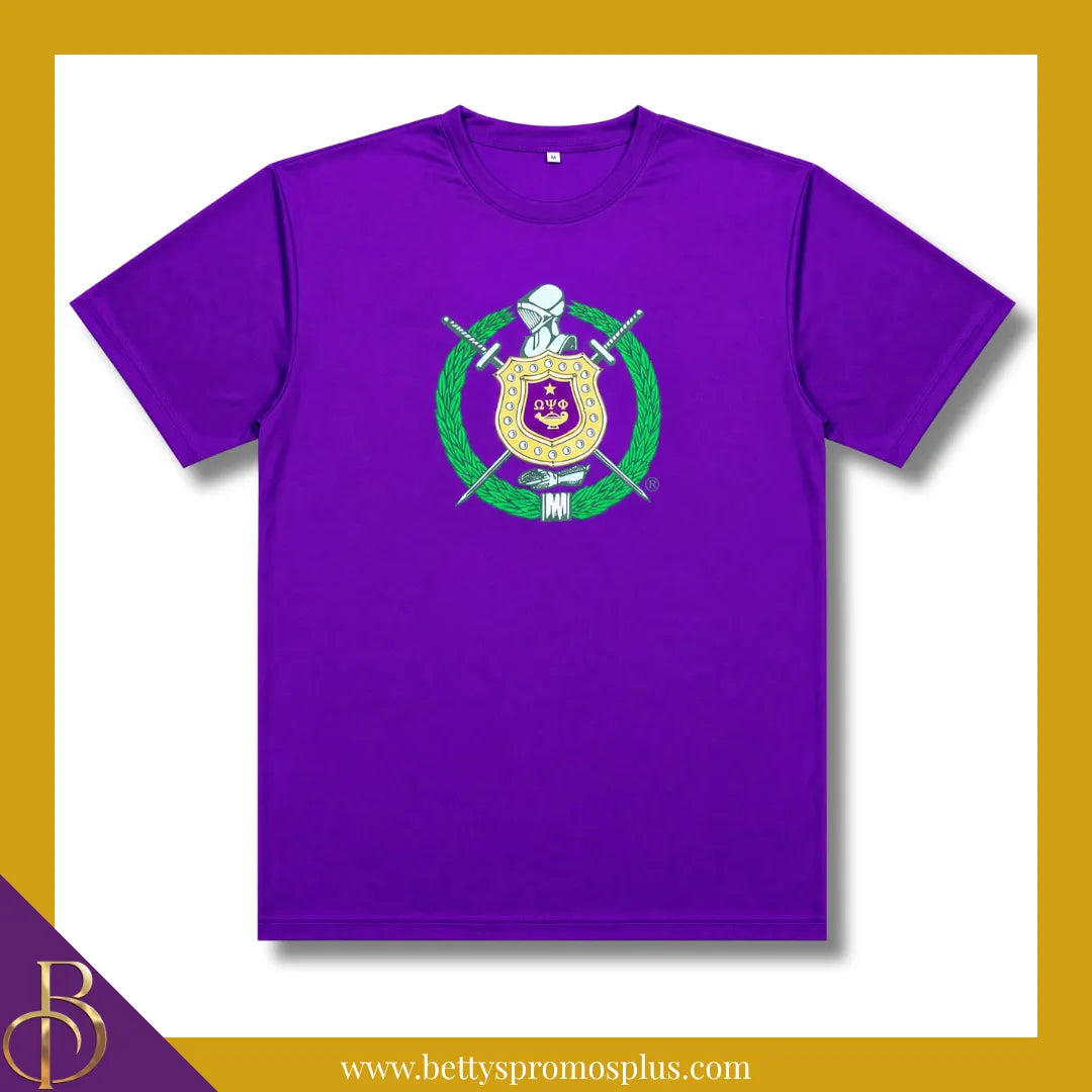 Omega Psi Phi ΩΨΦ Shield Performance Moisture Wicking Screen Printed Workout T-Shirt-Purple-Medium-Omega Psi Phi Paraphernalia-Omega Psi Phi T-Shirts-Betty's Promos Plus