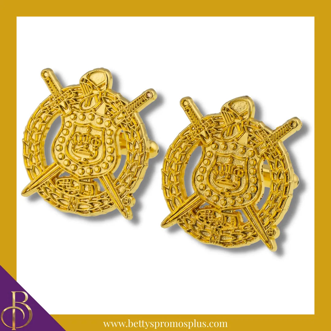 Omega Psi Phi ΩΨΦ Shield Sandblasted Cuff Links-Omega Psi Phi Paraphernalia-Omega Psi Phi Cuff Links-Betty's Promos Plus
