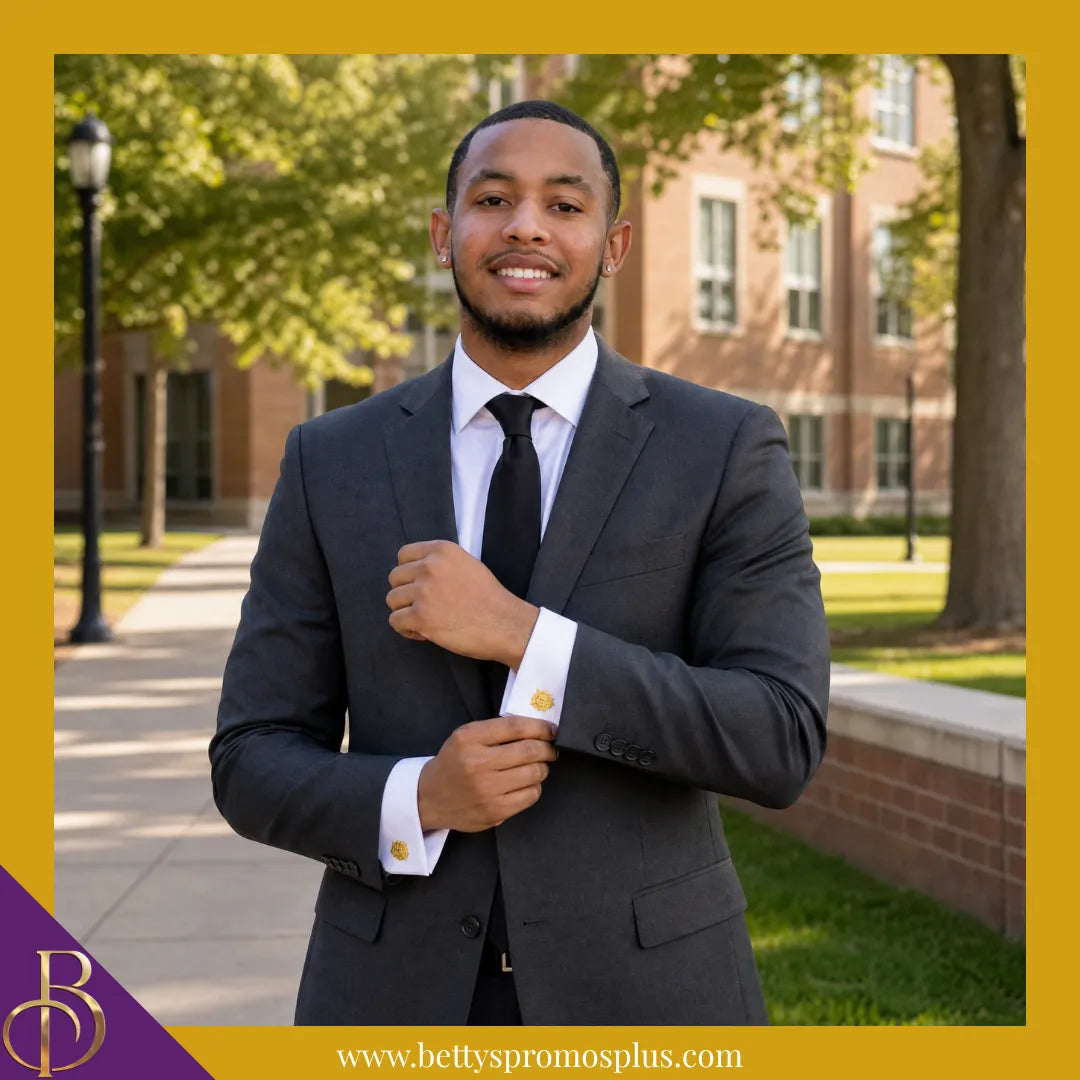 Omega Psi Phi ΩΨΦ Shield Sandblasted Cuff Links-Omega Psi Phi Paraphernalia-Omega Psi Phi Cuff Links-Betty's Promos Plus