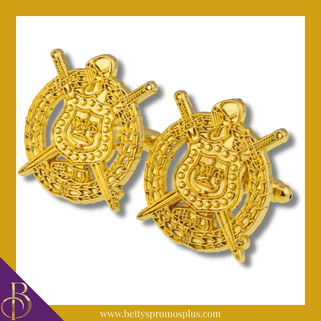 Omega Psi Phi ΩΨΦ Shield Sandblasted Cuff Links-Omega Psi Phi Paraphernalia-Omega Psi Phi Cuff Links-Betty's Promos Plus