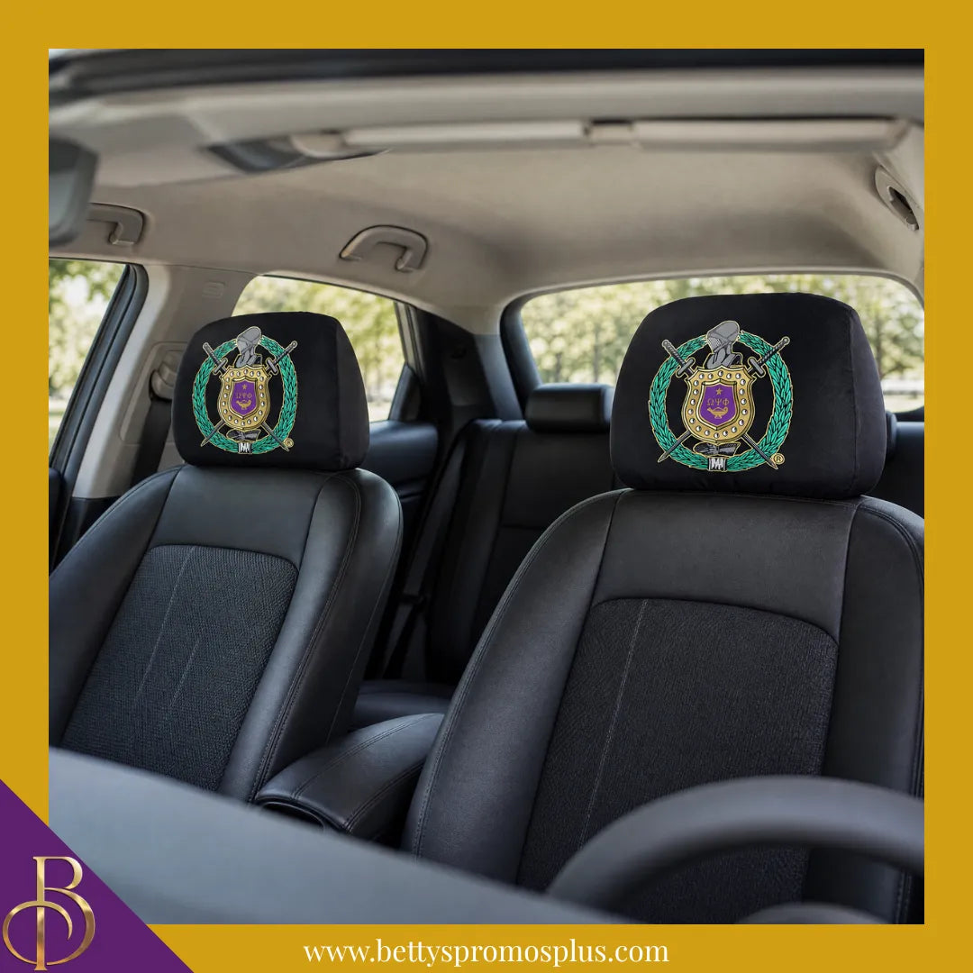 Omega Psi Phi ΩΨΦ Shield with Greek Letters Car Seat Headrest Cover-Omega Psi Phi Paraphernalia-Omega Psi Phi Headrest Cover-Betty's Promos Plus