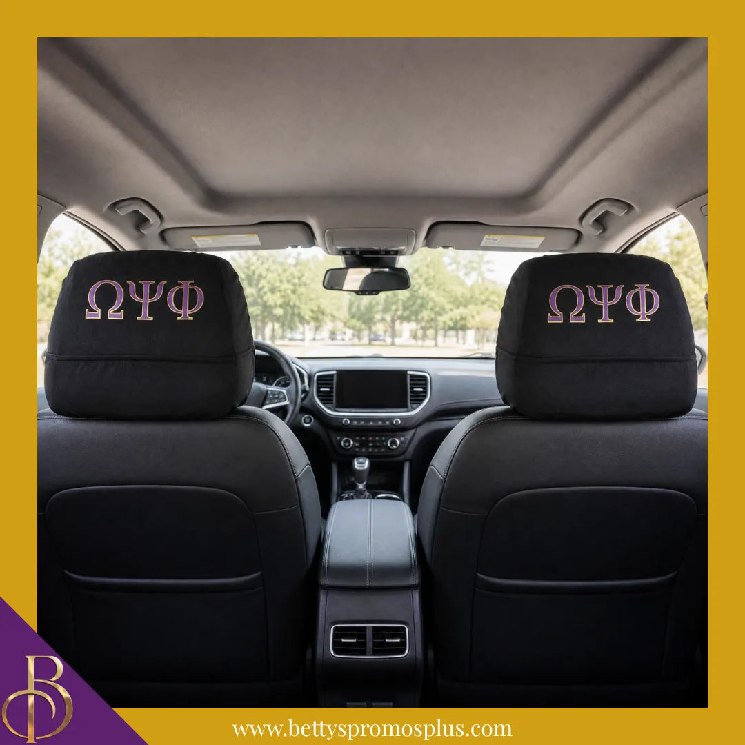 Omega Psi Phi ΩΨΦ Shield with Greek Letters Car Seat Headrest Cover-Omega Psi Phi Paraphernalia-Omega Psi Phi Headrest Cover-Betty's Promos Plus