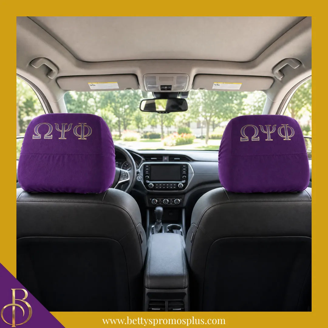 Omega Psi Phi ΩΨΦ Shield with Greek Letters Car Seat Headrest Cover-Omega Psi Phi Paraphernalia-Omega Psi Phi Headrest Cover-Betty's Promos Plus