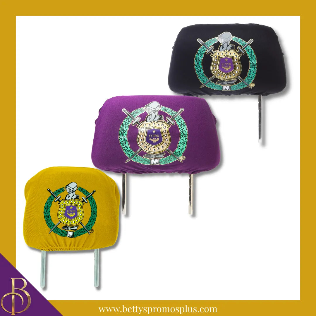 Omega Psi Phi ΩΨΦ Shield with Greek Letters Car Seat Headrest Cover-Omega Psi Phi Paraphernalia-Omega Psi Phi Headrest Cover-Betty's Promos Plus