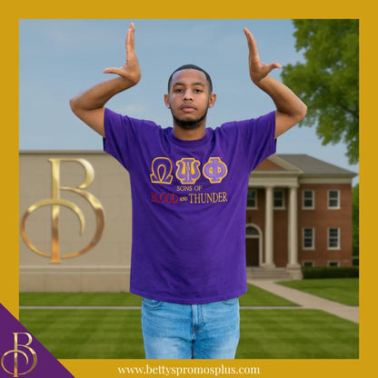 Omega Psi Phi ΩΨΦ Sons of Blood and Thunder Double Stitched Appliqué Embroidered T-Shirt-Omega Psi Phi Paraphernalia-Omega Psi Phi T-Shirts-Betty's Promos Plus