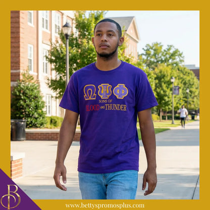 Omega Psi Phi ΩΨΦ Sons of Blood and Thunder Double Stitched Appliqué Embroidered T-Shirt-Omega Psi Phi Paraphernalia-Omega Psi Phi T-Shirts-Betty's Promos Plus