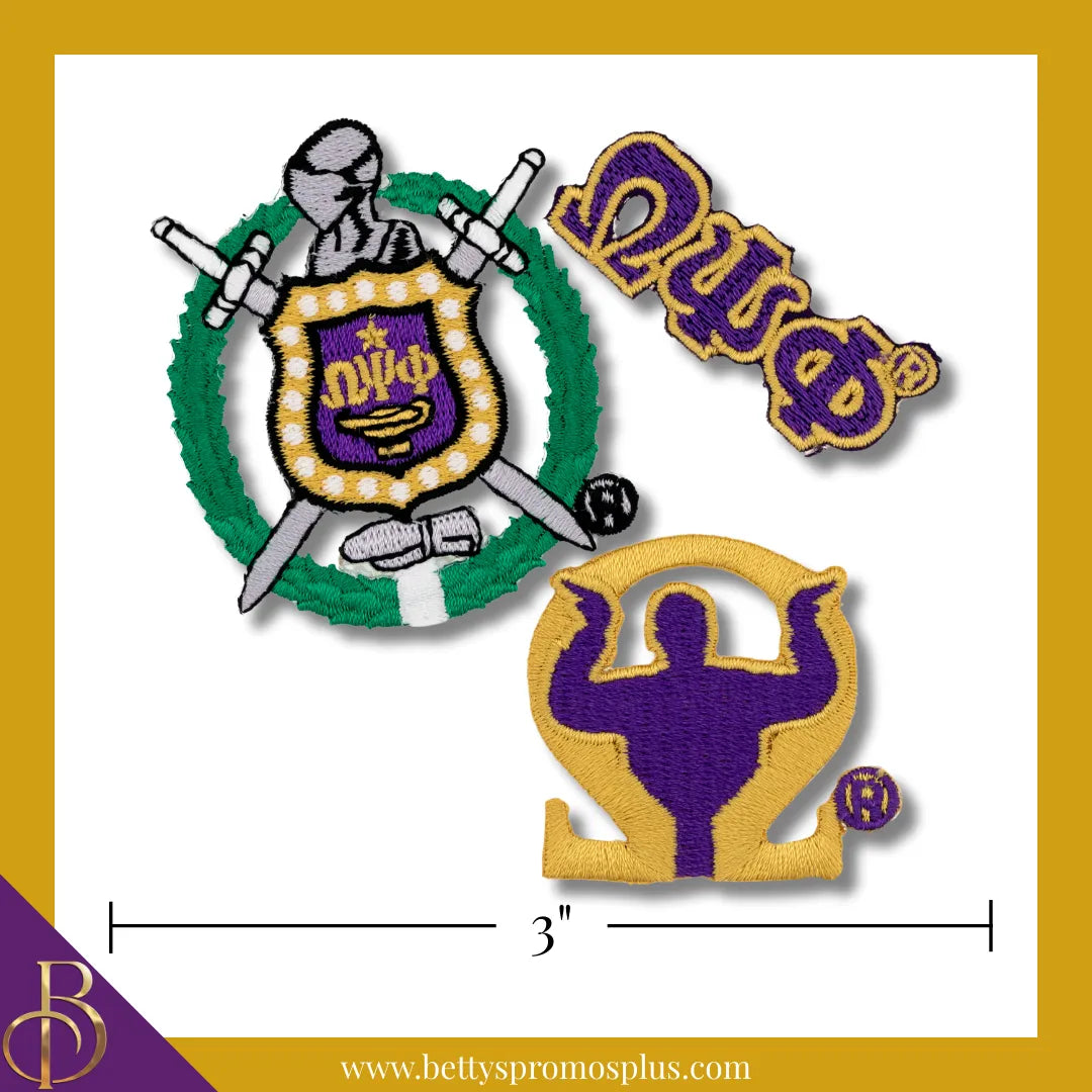 Omega Psi Phi ΩΨΦ Stick-On Embroidered Patch Set of 3 Patches
