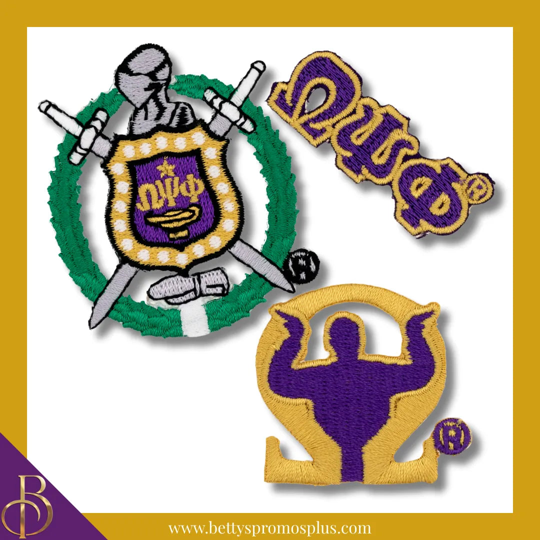Omega Psi Phi ΩΨΦ Stick-On Embroidered Patch Set of 3 Patches-Pack #1-Omega Psi Phi Paraphernalia-Omega Psi Phi Patch-Betty's Promos Plus
