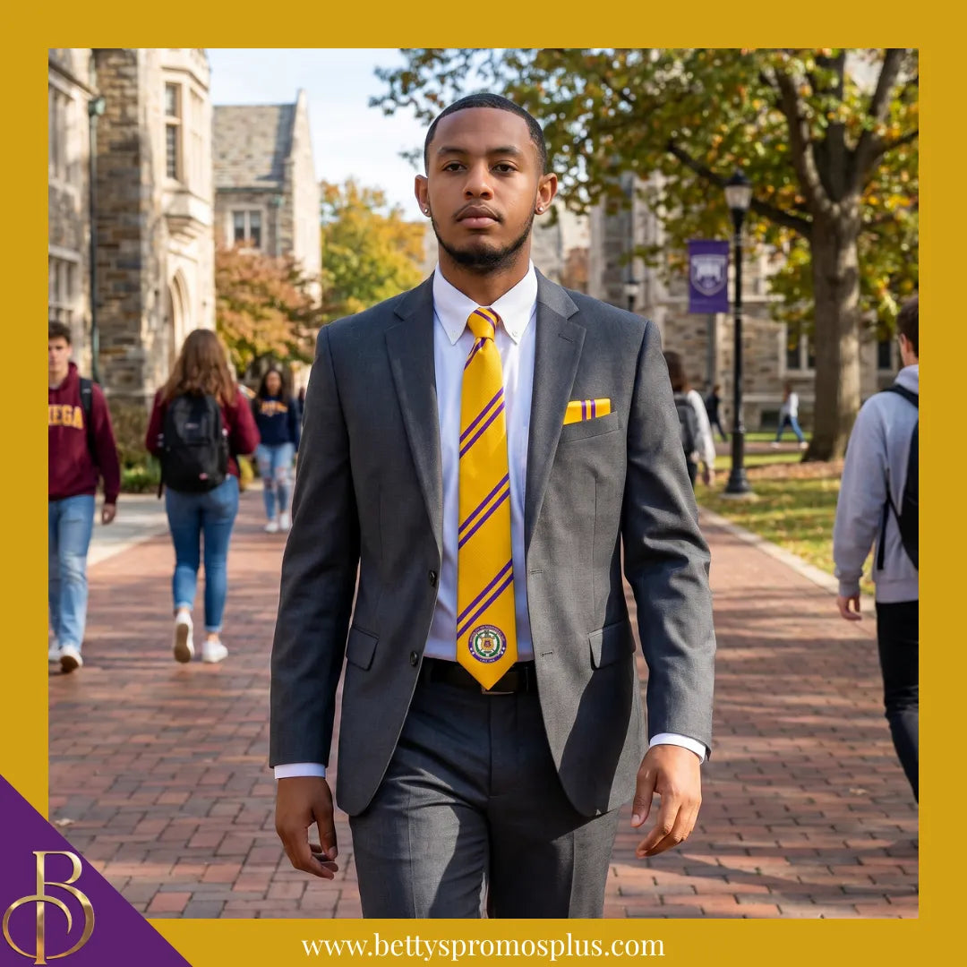 Omega Psi Phi ΩΨΦ Tie and Pocket Square Combo-Omega Psi Phi Paraphernalia-Omega Psi Phi Tie Set-Betty's Promos Plus