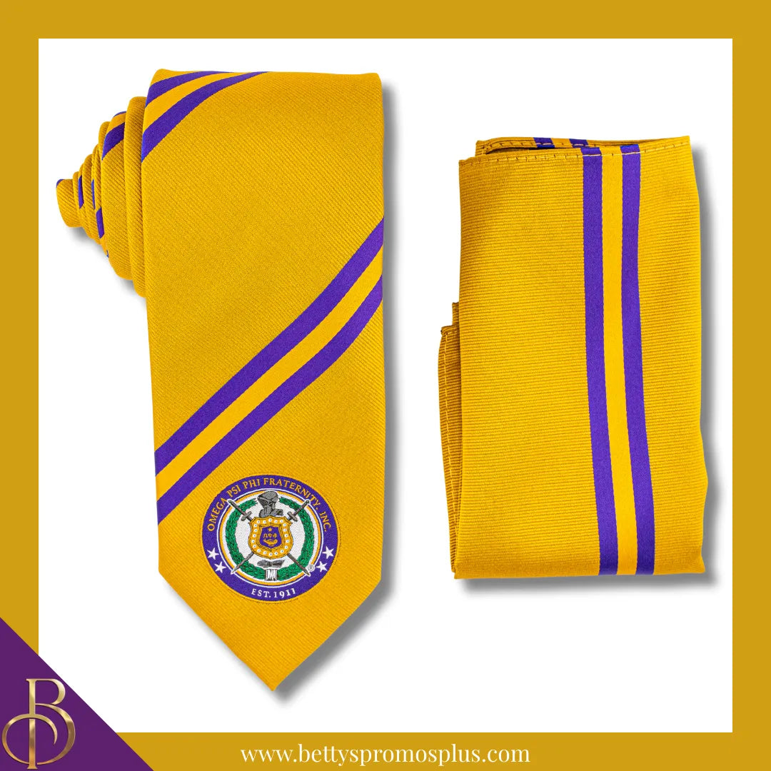 Omega Psi Phi ΩΨΦ Tie and Pocket Square Combo-Omega Psi Phi Paraphernalia-Omega Psi Phi Tie Set-Betty's Promos Plus