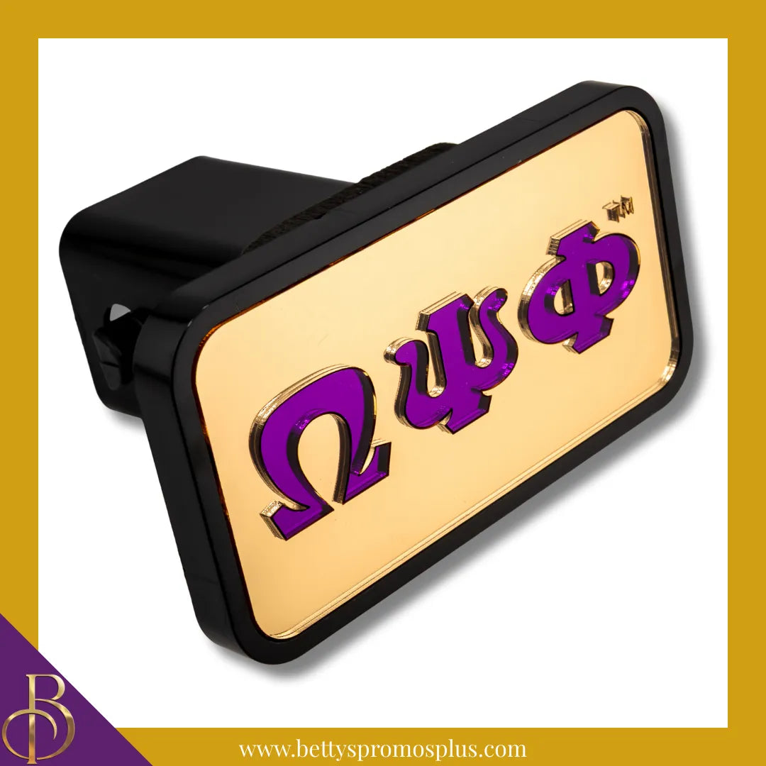 Omega Psi Phi ΩΨΦ Tow Hitch Cover with Laser Engraved Greek Letters-Gold-Omega Psi Phi Paraphernalia-Omega Psi Phi Hitch Caps-Betty's Promos Plus