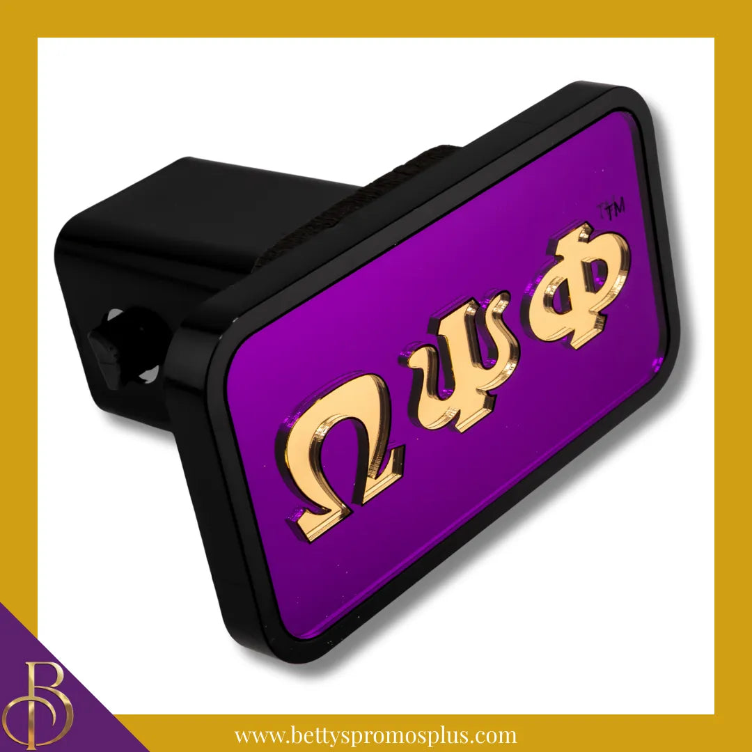 Omega Psi Phi ΩΨΦ Tow Hitch Cover with Laser Engraved Greek Letters-Omega Psi Phi Paraphernalia-Omega Psi Phi Hitch Caps-Betty's Promos Plus