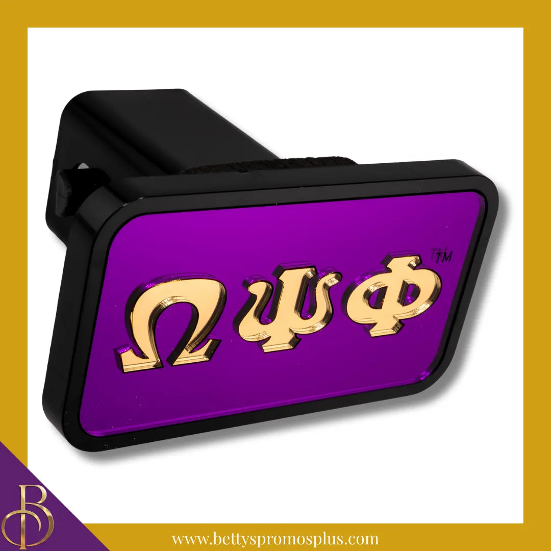 Omega Psi Phi ΩΨΦ Tow Hitch Cover with Laser Engraved Greek Letters-Omega Psi Phi Paraphernalia-Omega Psi Phi Hitch Caps-Betty's Promos Plus