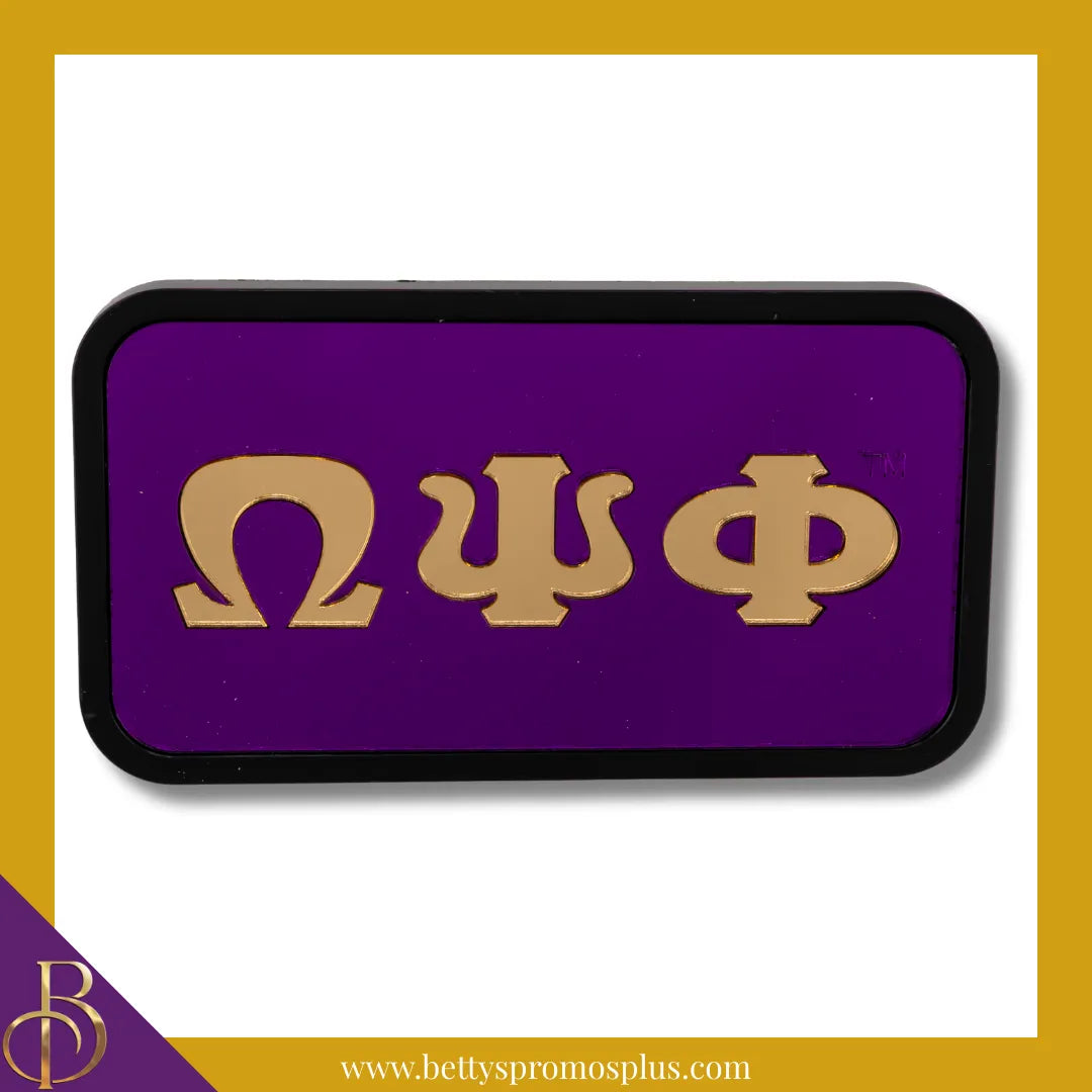 Omega Psi Phi ΩΨΦ Tow Hitch Cover with Laser Engraved Greek Letters-Omega Psi Phi Paraphernalia-Omega Psi Phi Hitch Caps-Betty's Promos Plus