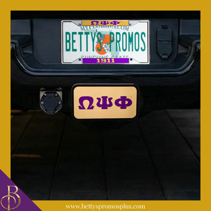 Omega Psi Phi ΩΨΦ Tow Hitch Cover with Laser Engraved Greek Letters-Omega Psi Phi Paraphernalia-Omega Psi Phi Hitch Caps-Betty's Promos Plus