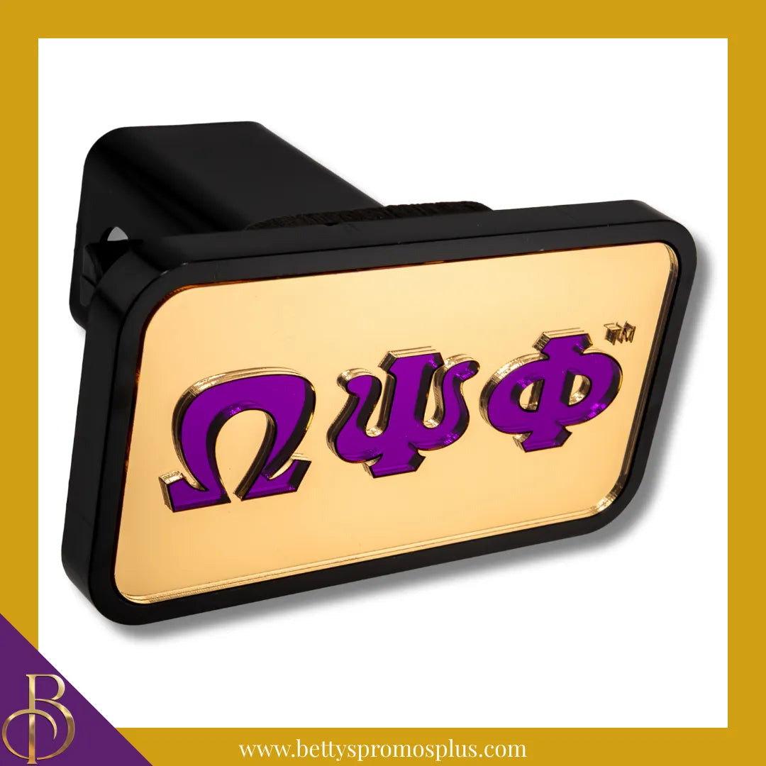 Omega Psi Phi ΩΨΦ Tow Hitch Cover with Laser Engraved Greek Letters-Omega Psi Phi Paraphernalia-Omega Psi Phi Hitch Caps-Betty's Promos Plus