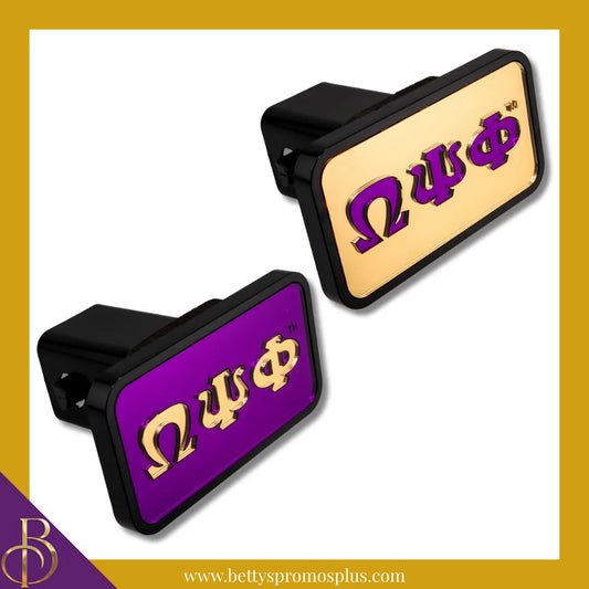 Omega Psi Phi ΩΨΦ Tow Hitch Cover with Laser Engraved Greek Letters-Omega Psi Phi Paraphernalia-Omega Psi Phi Hitch Caps-Betty's Promos Plus