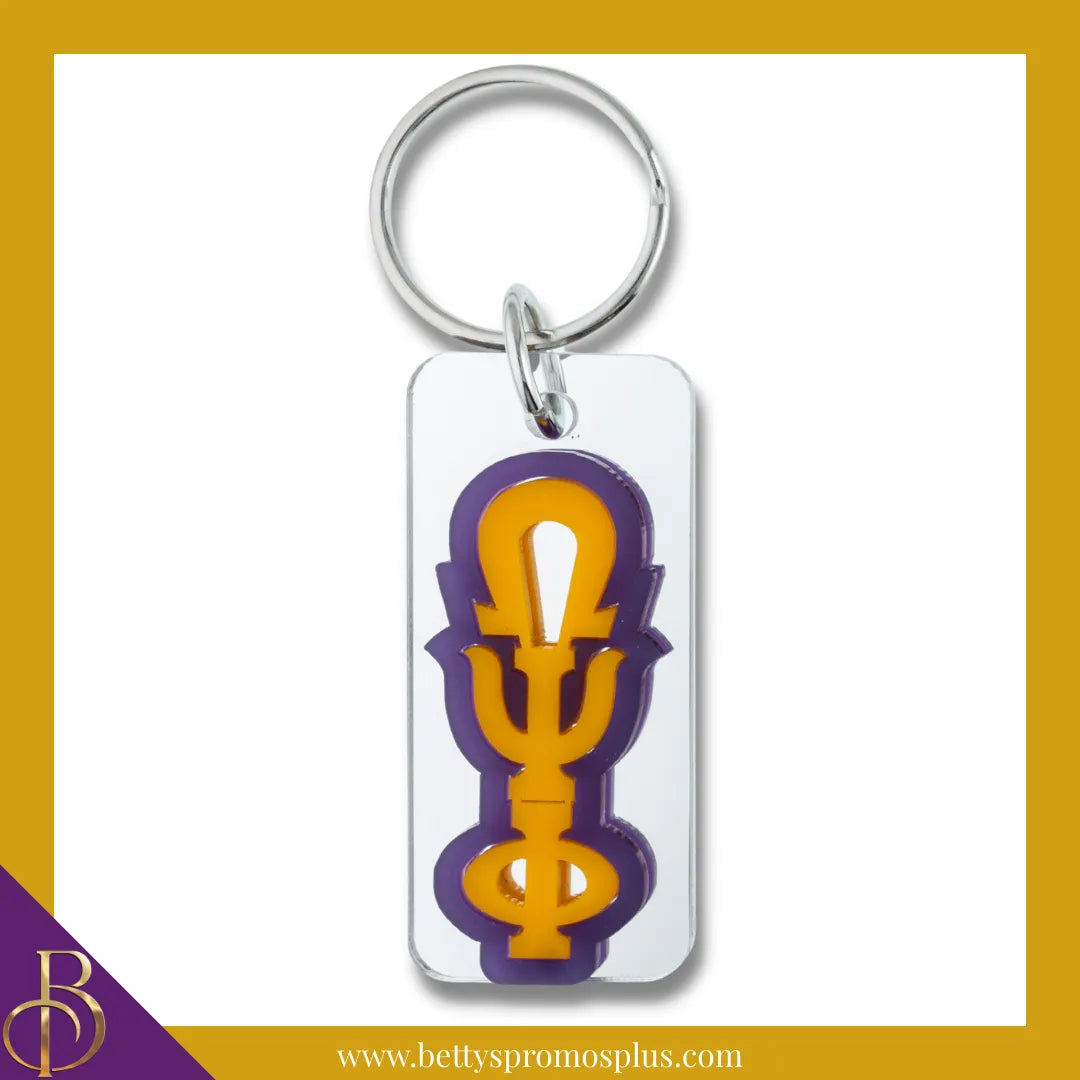 Omega Psi Phi ΩΨΦ Vertical Block Acrylic Keychain-Silver-Omega Psi Phi Paraphernalia-Omega Psi Phi Keychain-Betty's Promos Plus