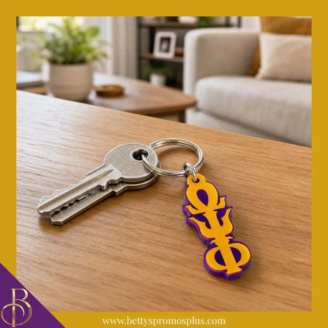 Omega Psi Phi ΩΨΦ Vertical Greek Letters Acrylic Keychain-Omega Psi Phi Paraphernalia-Omega Psi Phi Keychain-Betty's Promos Plus