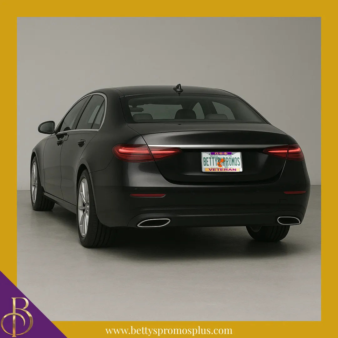 Omega Psi Phi ΩΨΦ Veteran Chrome Laser Engraved Mirrored Acrylic Auto Tag License Plate Frame-Omega Psi Phi Paraphernalia-Omega Psi Phi Auto Tag Frame-Betty's Promos Plus