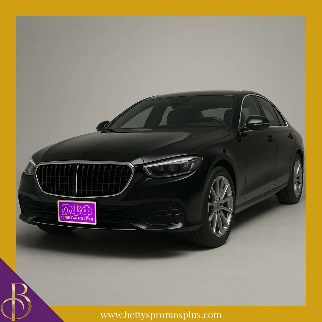 Omega Psi Phi ΩΨΦ with Omega Psi Phi Laser Engraved Mirrored Acrylic Auto Tag License Plate-Omega Psi Phi Paraphernalia-Omega Psi Phi Auto Tag-Betty's Promos Plus