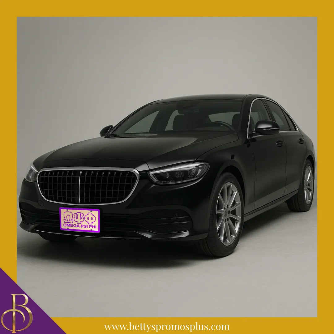 Omega Psi Phi ΩΨΦ with Omega Psi Phi Laser Engraved Mirrored Acrylic Auto Tag License Plate-Omega Psi Phi Paraphernalia-Omega Psi Phi Auto Tag-Betty's Promos Plus