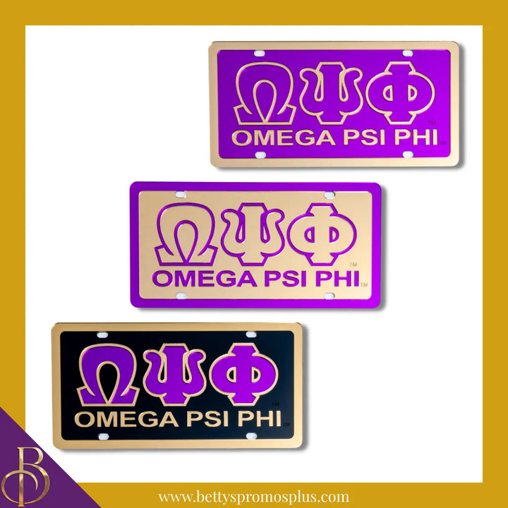 Omega Psi Phi ΩΨΦ with Omega Psi Phi Laser Engraved Mirrored Acrylic Auto Tag License Plate