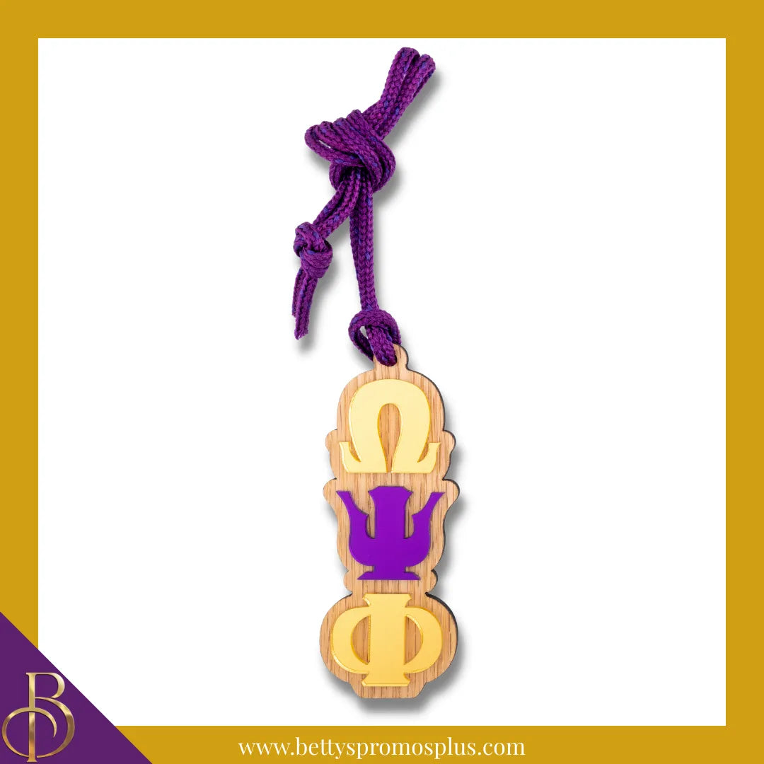 Omega Psi Phi ΩΨΦ Wood Tiki Necklace with Acrylic Greek Letters-Gold-Omega Psi Phi Paraphernalia-Omega Psi Phi Tiki Necklace-Betty's Promos Plus