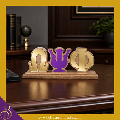 Omega Psi Phi ΩΨΦ Wooden Desk Ornament with Mirrored Letters-Omega Psi Phi Paraphernalia-Omega Psi Phi Desk Ornament-Betty's Promos Plus