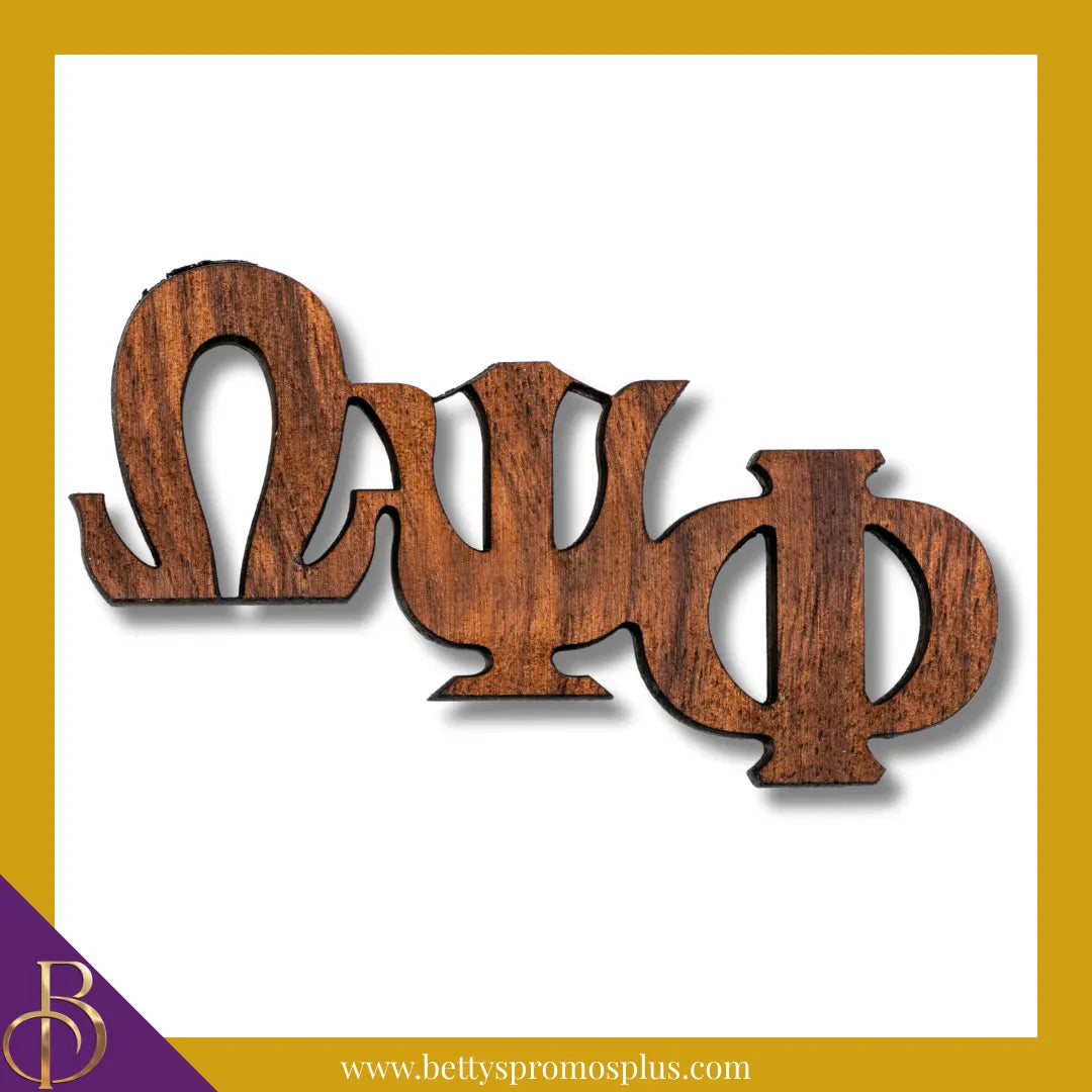 Omega Psi Phi ΩΨΦ Wooden Greek Letters Lapel Pin-Large-Omega Psi Phi Paraphernalia-Omega Psi Phi Lapel Pin-Betty's Promos Plus