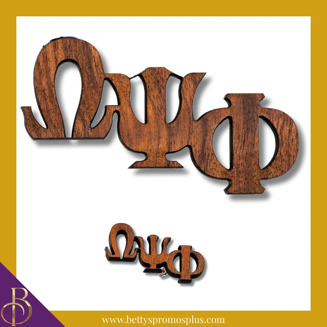 Omega Psi Phi ΩΨΦ Wooden Greek Letters Lapel Pin-Omega Psi Phi Paraphernalia-Omega Psi Phi Lapel Pin-Betty's Promos Plus