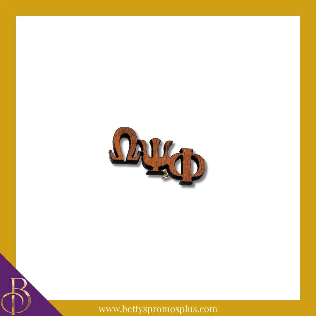 Omega Psi Phi ΩΨΦ Wooden Greek Letters Lapel Pin-Small-Omega Psi Phi Paraphernalia-Omega Psi Phi Lapel Pin-Betty's Promos Plus