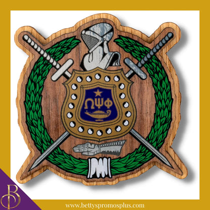 Omega Psi Phi ΩΨΦ Wooden Shield Decal-Large-Omega Psi Phi Paraphernalia-Omega Psi Phi Wood Decal-Betty's Promos Plus
