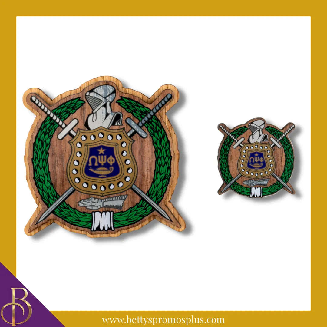 Omega Psi Phi ΩΨΦ Wooden Shield Decal-Omega Psi Phi Paraphernalia-Omega Psi Phi Wood Decal-Betty's Promos Plus