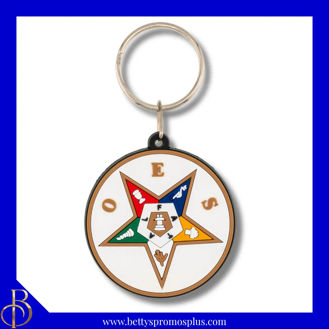 Order of Eastern Star Circular Rubber Keychain with Shield-Order of Eastern Star Paraphernalia-Order of Eastern Star Keychain-Betty's Promos Plus