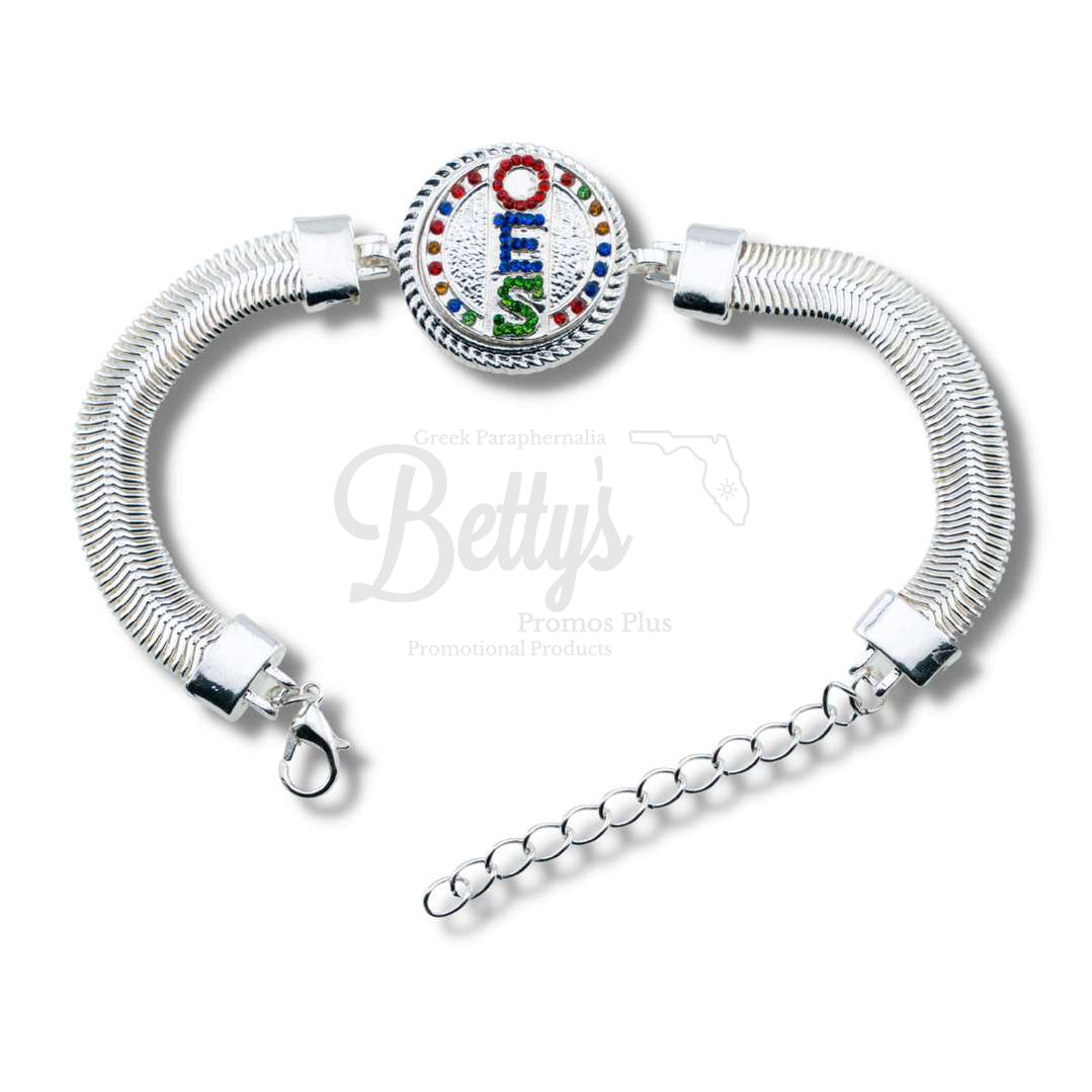 Order of Eastern Star OES Snap Button Bracelet Jewelry with Interchangeable Snaps-Silver-Single Bracelet-OES Vertical Letters-Order of Eastern Star Paraphernalia-Order of Eastern Star Bracelet-Betty's Promos Plus