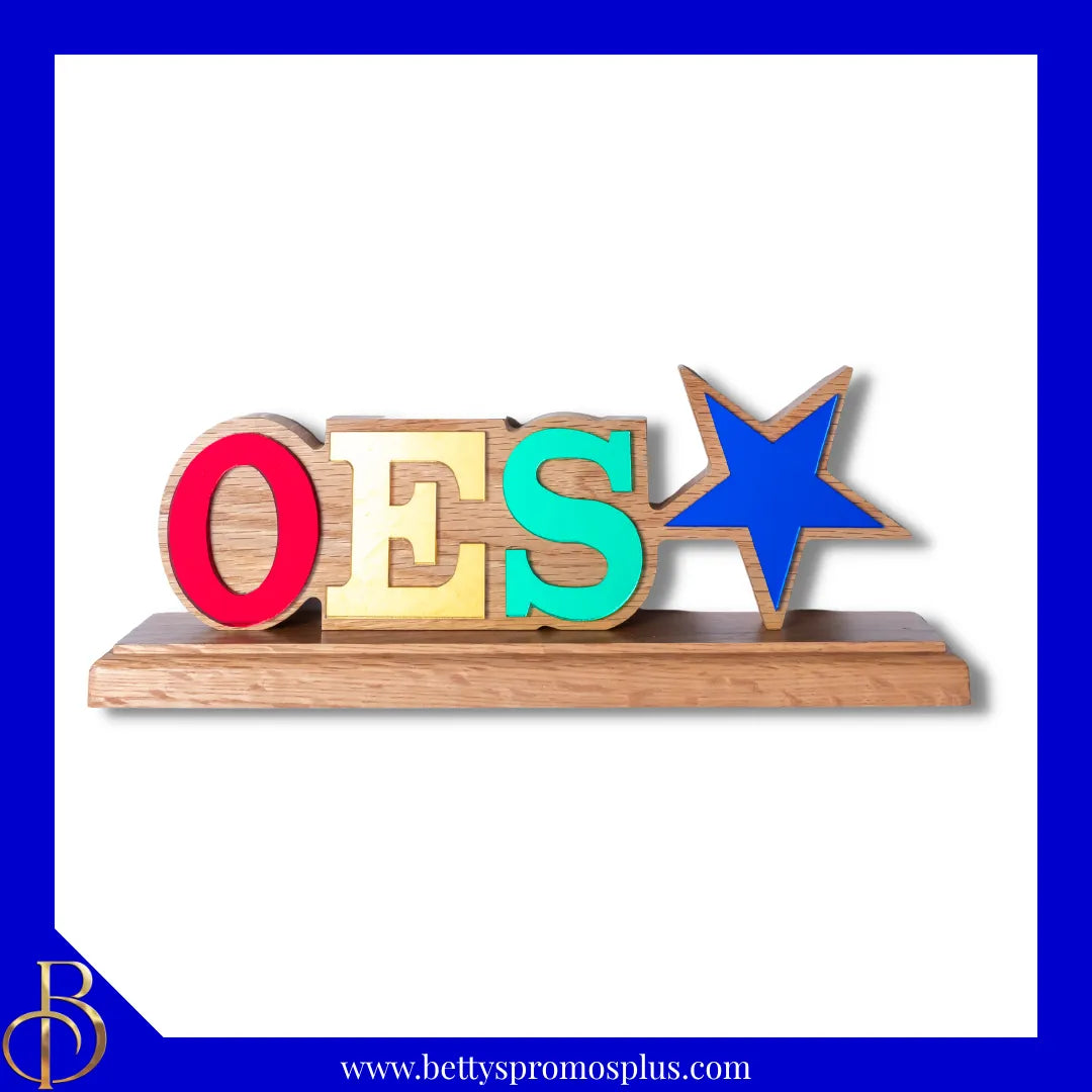 Order of Eastern Star OES Wooden Desk Ornament with Mirrored Letters-Order of Eastern Star Paraphernalia-Order of Eastern Star Desk Ornament-Betty's Promos Plus