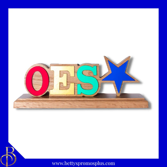 Order of Eastern Star OES Wooden Desk Ornament with Mirrored Letters-Order of Eastern Star Paraphernalia-Order of Eastern Star Desk Ornament-Betty's Promos Plus