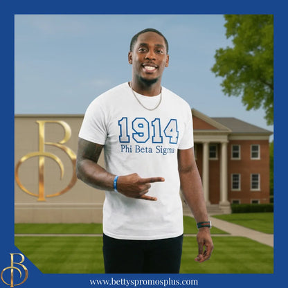 Phi Beta Sigma 1914 ΦΒΣ Script Double Stitched Appliqué Embroidered Line T-Shirt-Phi Beta Sigma Paraphernalia-Phi Beta Sigma T-Shirts-Betty's Promos Plus