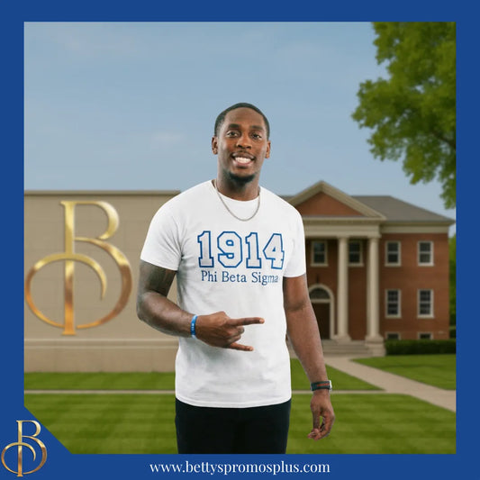 Phi Beta Sigma 1914 ΦΒΣ Script Double Stitched Appliqué Embroidered Line T-Shirt-Phi Beta Sigma Paraphernalia-Phi Beta Sigma T-Shirts-Betty's Promos Plus